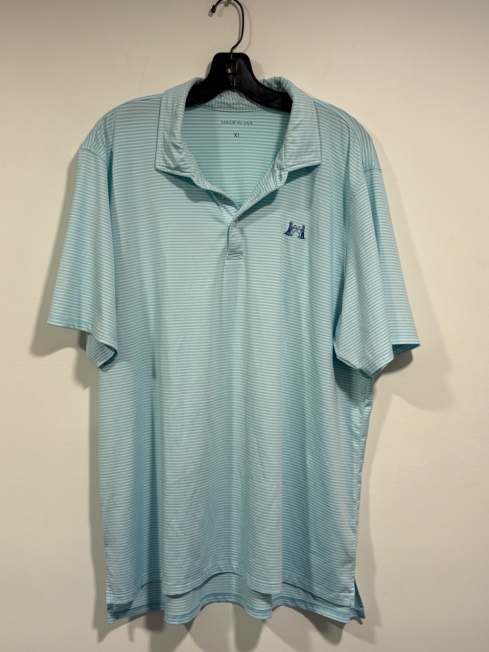 B Draddy Light Blue Striped Performance Polo